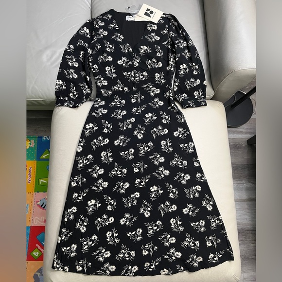 NWT - Frank & Oak Women’s 3/4 Puff Sleeve Floral Print Midi Dress - Size XS - Picture 4 of 13